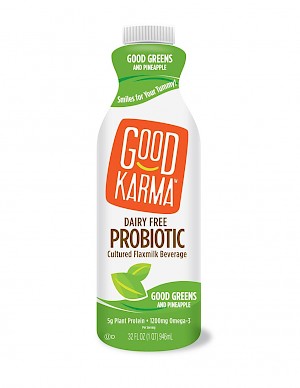 Good Karma Foods Non-Dairy Probiotic Cultured Flaxmilk Beverage Good Greens and Pineapple is a HIT!